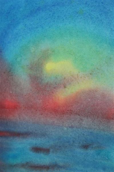 Ein bunter Sonnenuntergang mit leuchtenden Farben über einem ruhigen Meer